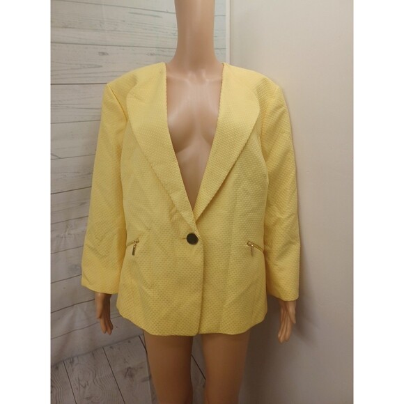 Kasper Womens Yellow White Blazer Jacket Sz 20W Textured - Picture 1 of 8